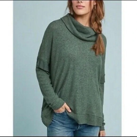Anthropologie Postmark Lassen Green Cowl Neck Oversized Knit Sweater Large
